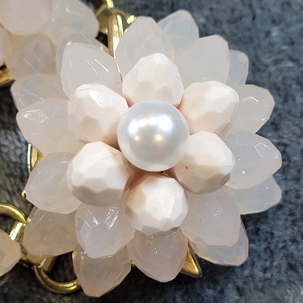 Etc! Pink Floral Faux Pearl Gold Tone‎ Statement Bib Necklace