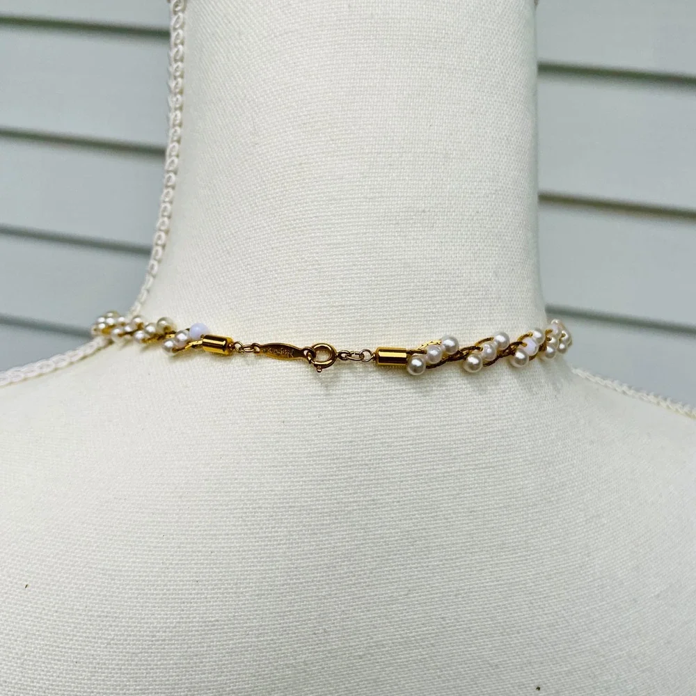 Napier Vintage Faux‎ Pearl Necklace Twisted Chain Classic Elegant Gold Tone 18in